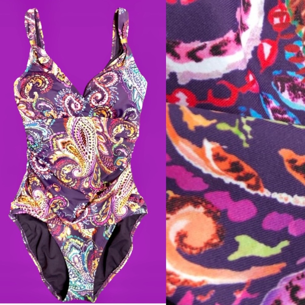 NWT Lauren Ralph Lauren Purple Multi Paisley One-Piece Swimsuit